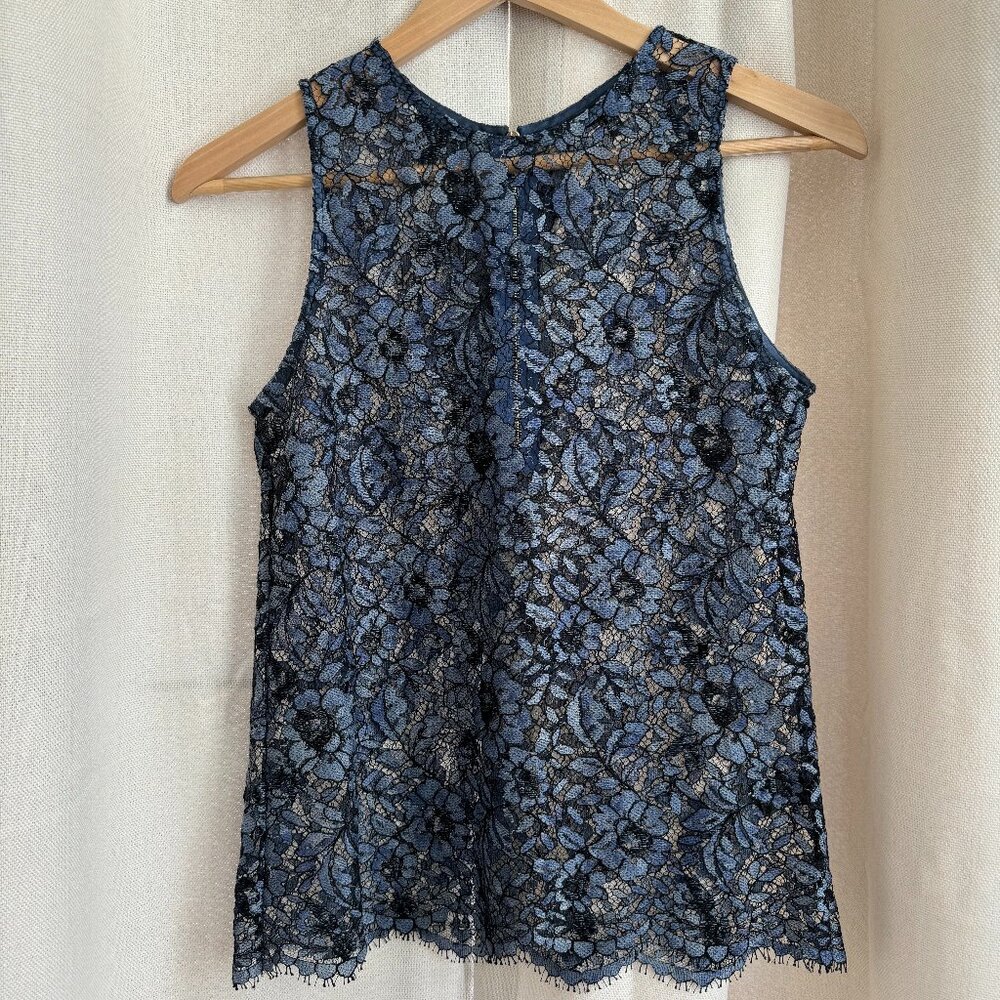 7 for All Mankind Blue Floral Lace Sleeveless Tank Top Size S